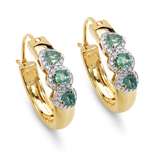 14K Yellow Gold Plated 0.80 Carat Genuine Emerald .925 Sterling Silver Earrings