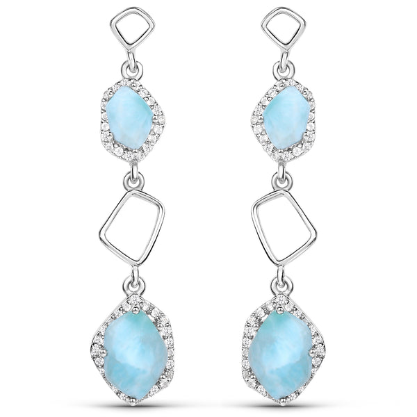 2.09 Carat Genuine Larimar and White Topaz .925 Sterling Silver Earrings