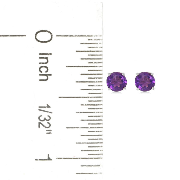 925 Sterling Silver Women  Stud Earring Brazilian Amethyst Round