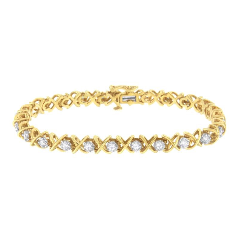 10K Yellow Gold Plated Sterling Silver 1 cttw Diamond Link Bracelet (J-K Clarity, I1-I2 Color) - Size 7"