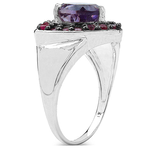 2.52 Carat Genuine Amethyst & Ruby .925 Sterling Silver Ring