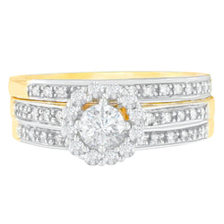 14K Yellow Gold 3/4 ct. TDW Round Cut Diamond Engagement Ring With Wedding Band Ring (H-I I1-I2)