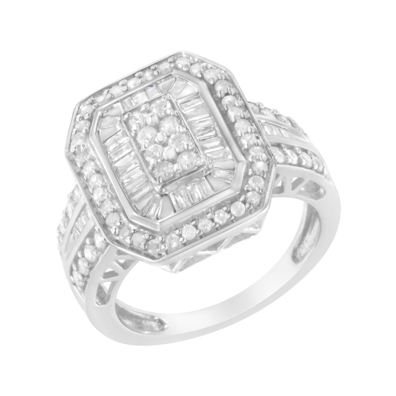 .925 Sterling Silver Round and Baguette Diamond Cathedral Ring (0.75 Cttw, H-I Color, I2-I3 Clarity) - Size 7