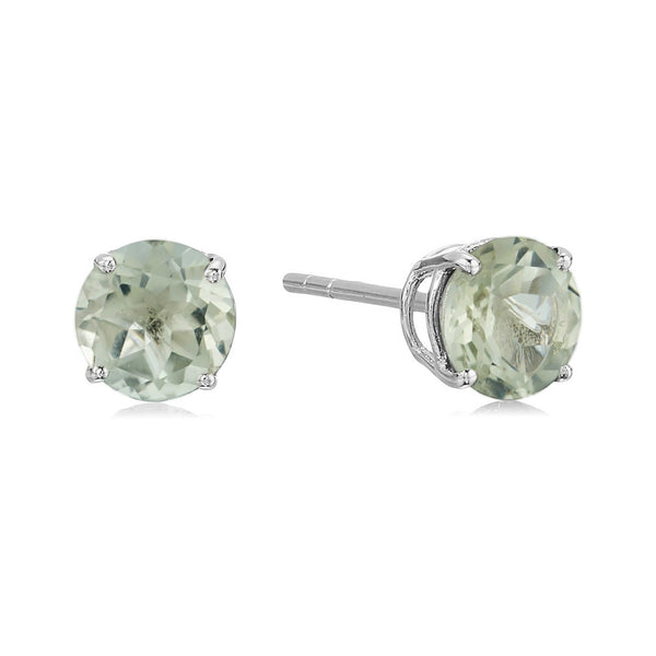 925 Sterling Silver Women  Stud Earring Green Amethyst Round