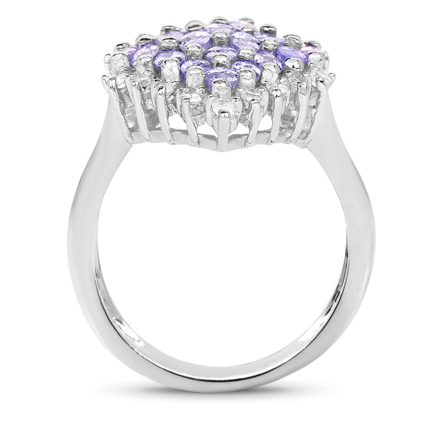 2.40 Carat Genuine Tanzanite and White Topaz .925 Sterling Silver Ring