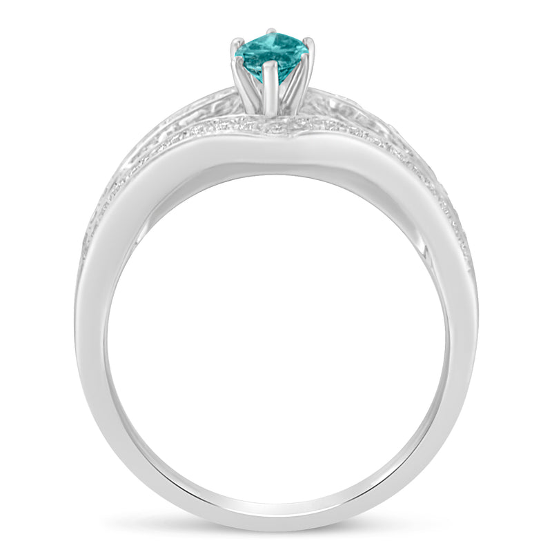 14k White Gold 1ct TDW Treated Blue Marquise Round and Princess Diamond Fashion Ring(H-I SI1-SI2)