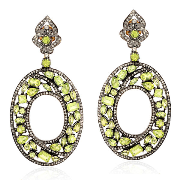 Peridot Diamond 18k Gold Silver Dangle Earrings Jewelry