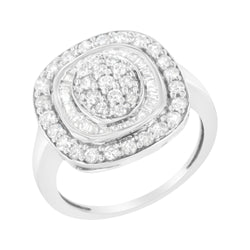 .925 Sterling Silver 1cttw Round and Baguette-Cut Diamond Square Cocktail Ring (I2-I3 Clarity, H-I Color) - Size 7