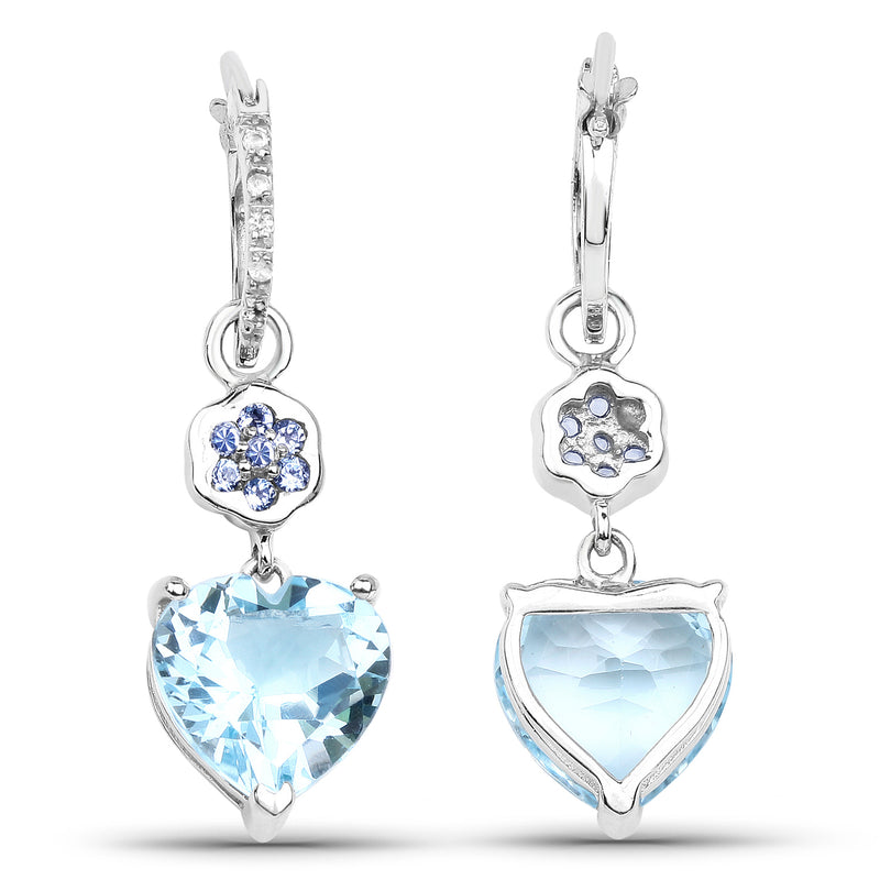 7.33 Carat Genuine Blue Topaz, Tanzanite & White Topaz .925 Sterling Silver Earrings