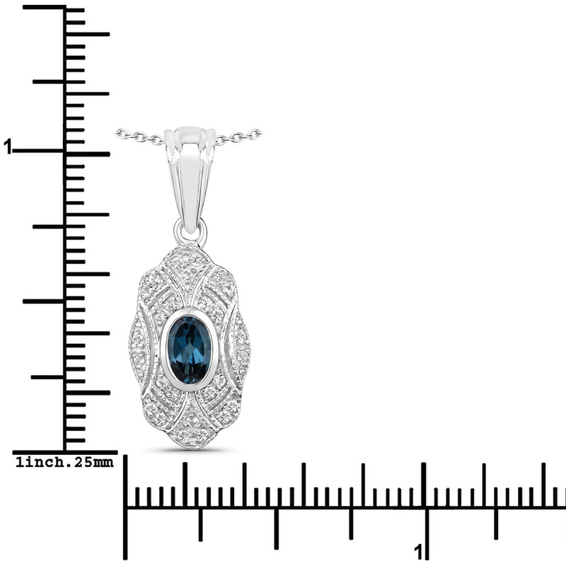 0.66 Carat Genuine London Blue Topaz and White Topaz .925 Sterling Silver Pendant