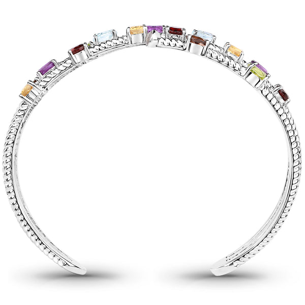 4.93 Carat Genuine Multi Stones .925 Sterling Silver Cuff Bangle