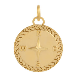 Solid 14k Yellow Gold Compass Charm Pendant Women Fine Jewelry Gift