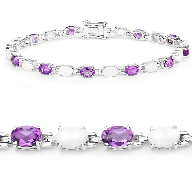 8.03 Carat Genuine Opal and Amethyst .925 Sterling Silver Bracelet