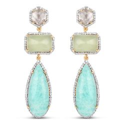 18K Yellow Gold Plated 27.50 Carat Genuine Multi Stone .925 Sterling Silver Earrings