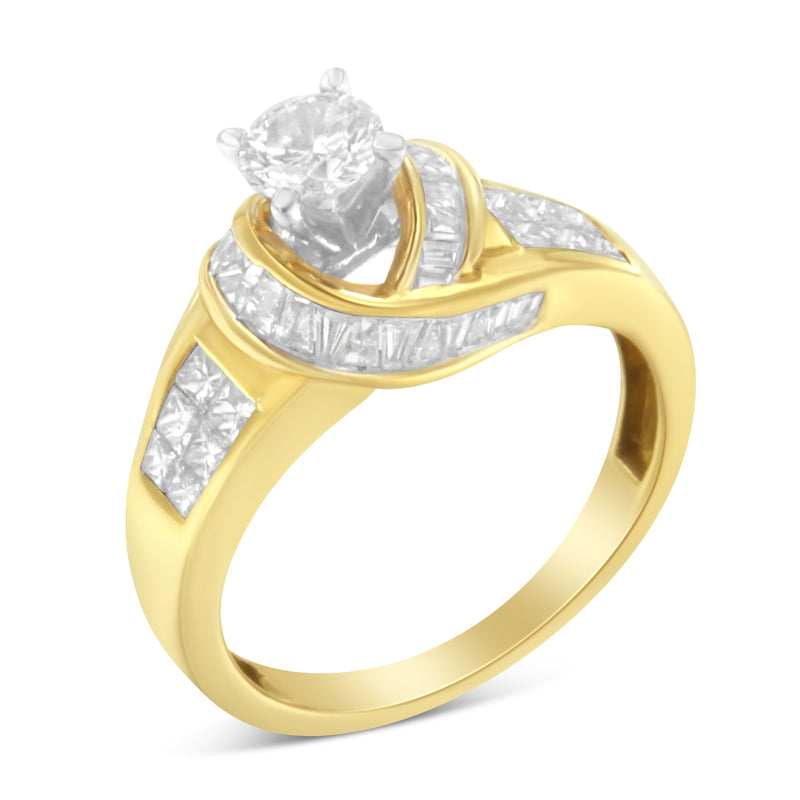 14K Two-Toned Gold Round, Baguette and Princess Cut Diamond Ring (1 1/8 Cttw, H-I Color, SI2-I1 Clarity) - Size 6