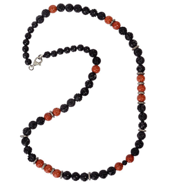 Gemstone Carving Beaded Necklace Diamond 925 Sterling Silver Jewelry