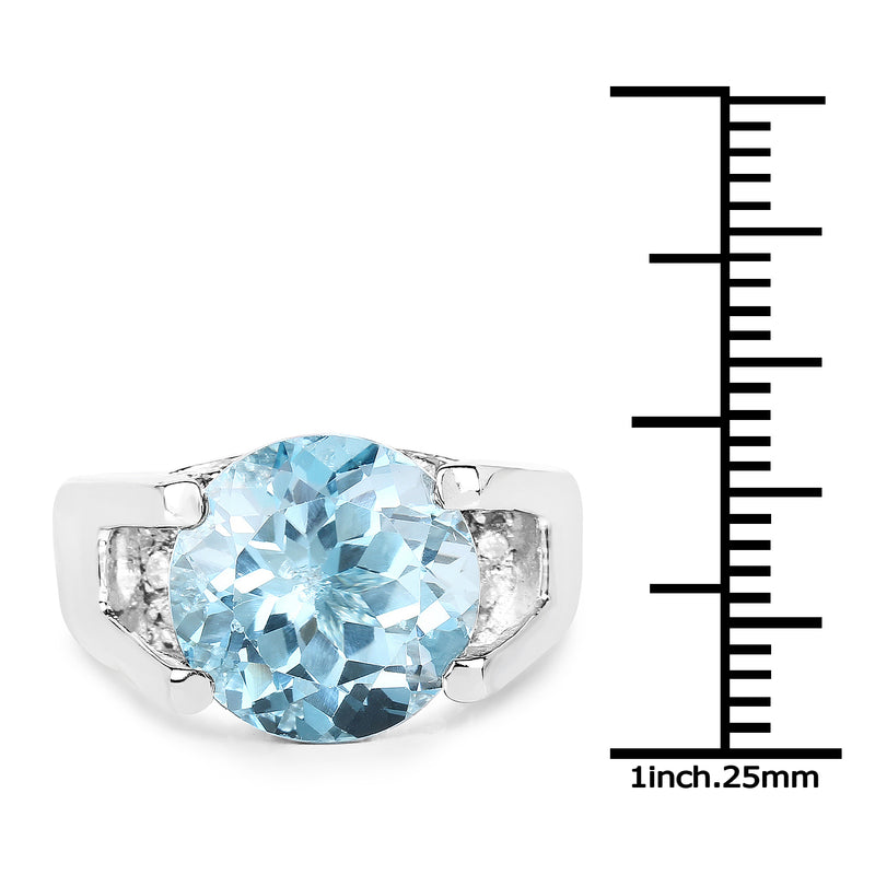 7.21 Carat Genuine Blue Topaz and White Cubic Zirconia .925 Sterling Silver Ring