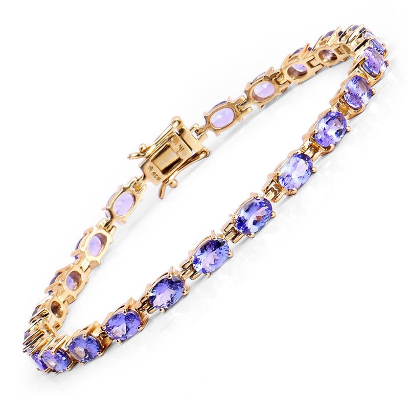 14K Yellow Gold Plated 9.68 Carat Genuine Tanzanite .925 Sterling Silver Bracelet