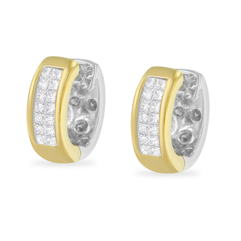 14K Two-Toned Gold Round and Princess Cut Diamond Earrings (H-I, SI1-SI2)