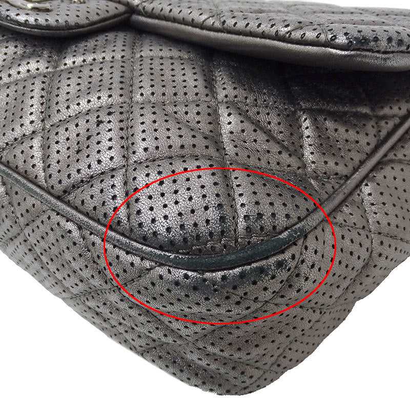 Chanel Matelasse Womens Leather Shoulder Bag Metallic Gray