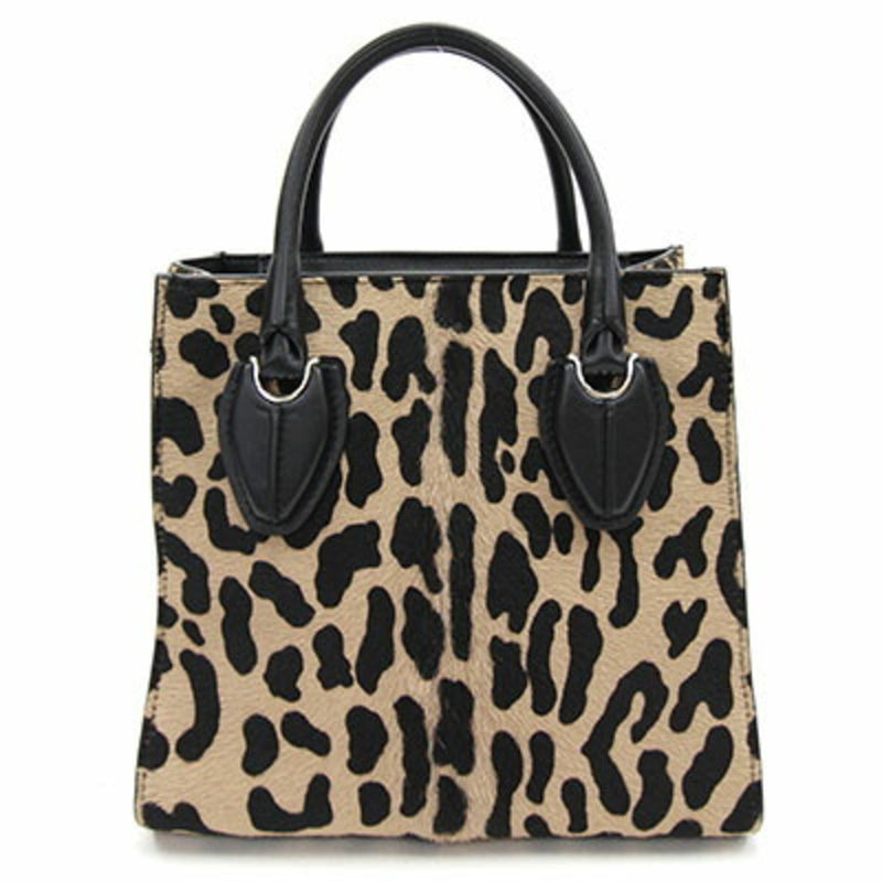 Tods 2WAY Handbag Bash Black Harako Tote Bag Shoulder Leopard