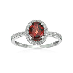 925 Sterling Silver Women Halo Ring Red Garnet and Topaz