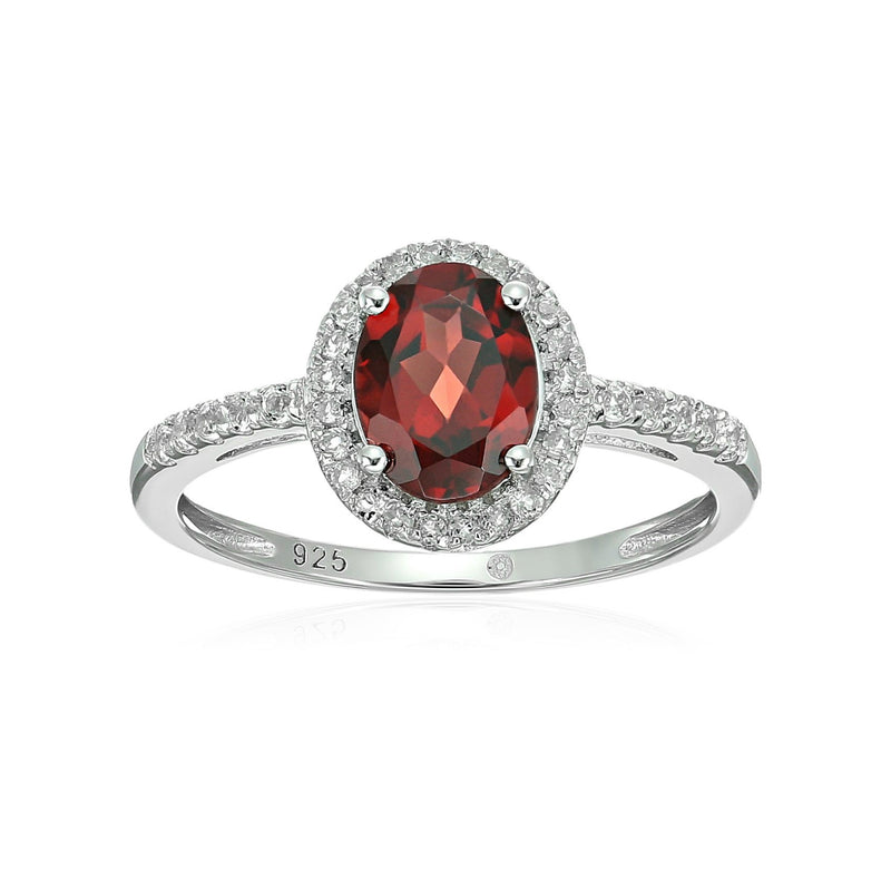 925 Sterling Silver Women Halo Ring Red Garnet and Topaz