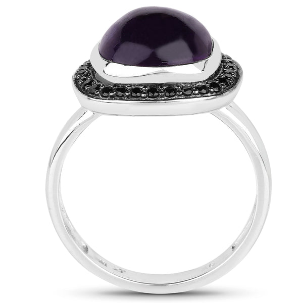 5.25 Carat Genuine Amethyst & Black Spinel .925 Sterling Silver Ring