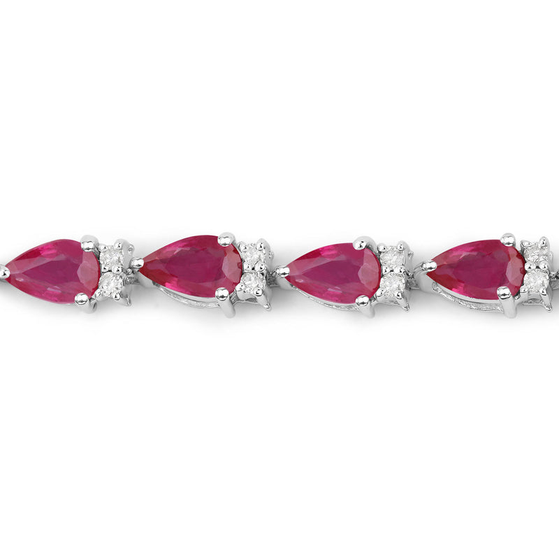 6.65 Carat Genuine Ruby and White Diamond 14K White Gold Bracelet