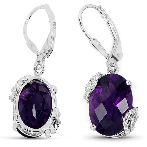 10.18 Carat Genuine Amethyst and White Topaz .925 Sterling Silver Earrings