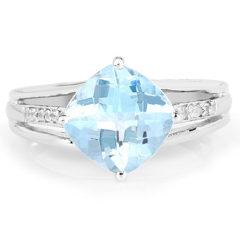 3.04 Carat Genuine Blue Topaz and White Topaz .925 Sterling Silver Ring