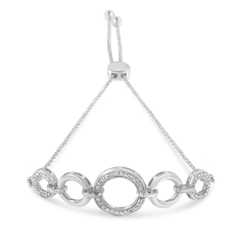 .925 Sterling Silver Diamond Accented Graduated Infinity Open Circle 6”-9” Adjustable Bolo Bracelet (H-I Color, I2-I3 Clarity)