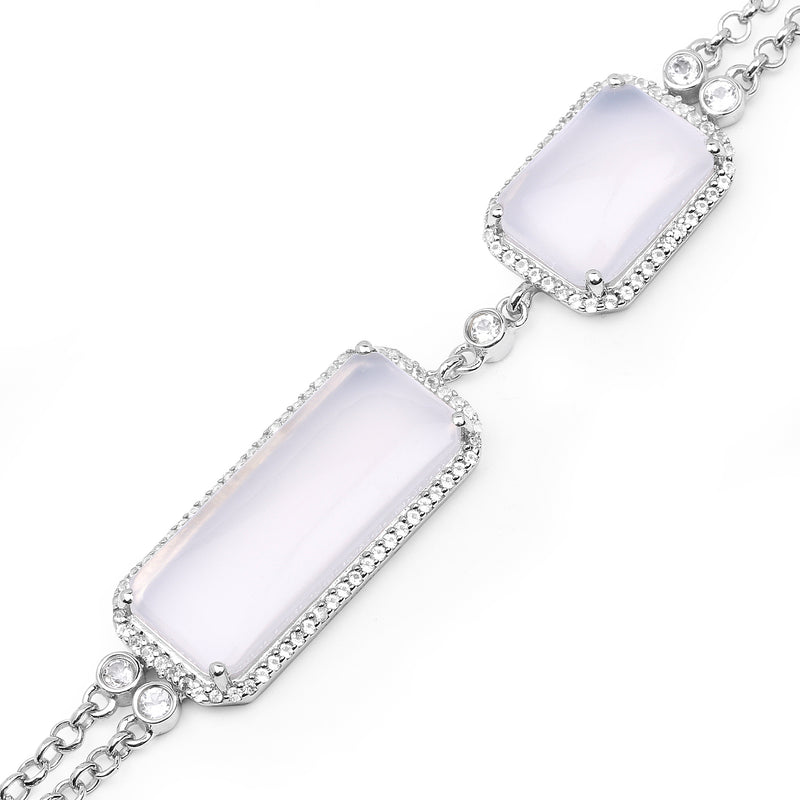 14.45 Carat Genuine White Agate and White Topaz .925 Sterling Silver Bracelet