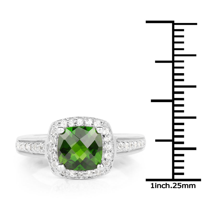 1.67 Carat Genuine Chrome Diopside & White Topaz .925 Sterling Silver Ring