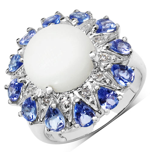 4.25 Carat Genuine Ethiopian Opal, Tanzanite & White Topaz .925 Sterling Silver Ring