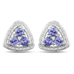 0.61 Carat Genuine Tanzanite and White Diamond .925 Sterling Silver Earrings