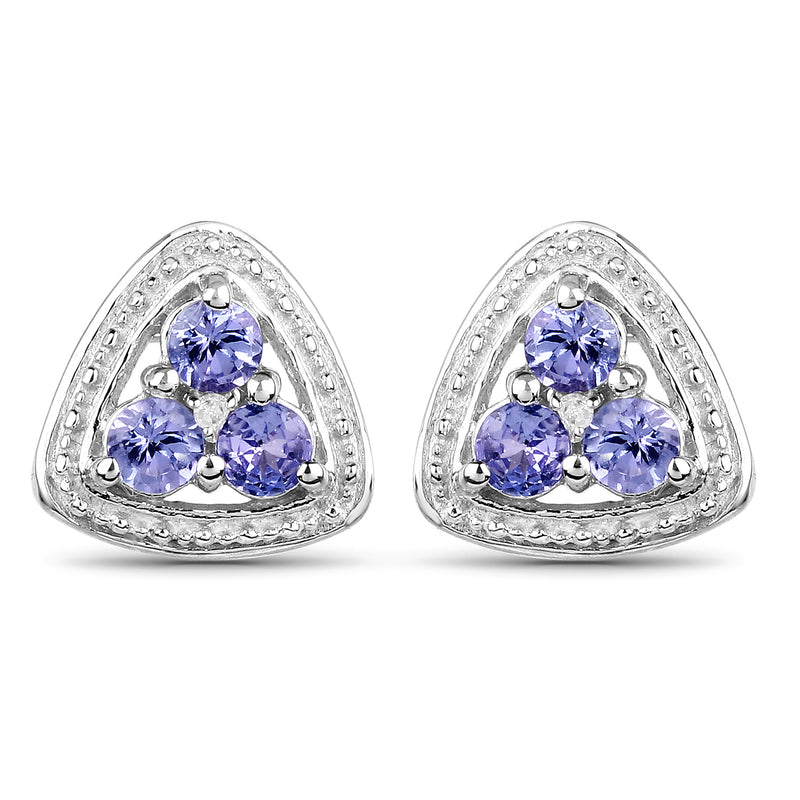 0.61 Carat Genuine Tanzanite and White Diamond .925 Sterling Silver Earrings