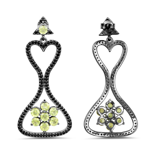 6.93 Carat Genuine Peridot and Black Spinel .925 Sterling Silver Earrings