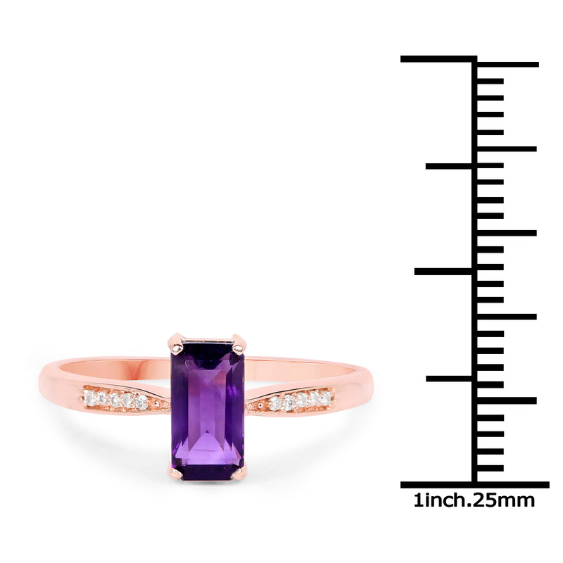 0.73 Carat Genuine Amethyst and White Diamond 14K Rose Gold Ring