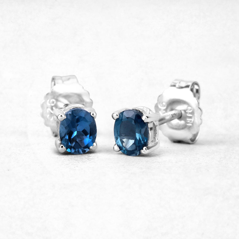 0.80 Carat Genuine London Blue Topaz .925 Sterling Silver Earrings