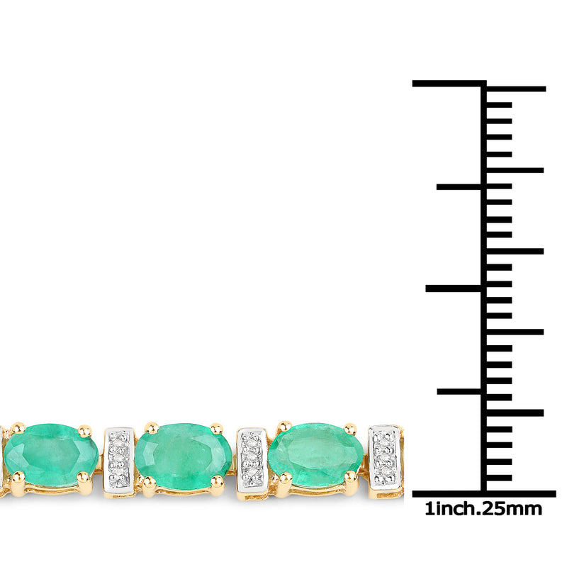 9.43 Carat Genuine Zambian Emerald and White Diamond 14K Yellow Gold Bracelet