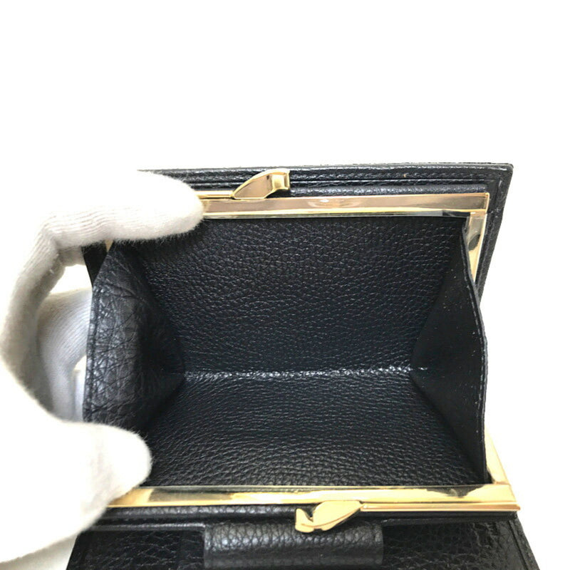 Bvlgari BVLGARI Maxi Mania Gama Mouth Purse Black Canvas Leather Mens Womens