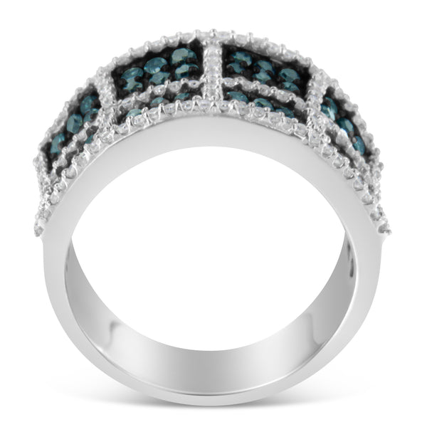 14K White Gold White and Treated Blue Diamond Cocktail Ring (1 1/2 Cttw, H-I Color, I1-I2 Clarity) - Size 6