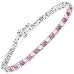 6.61 Carat Genuine Johnson Ruby and White Topaz .925 Sterling Silver Bracelet