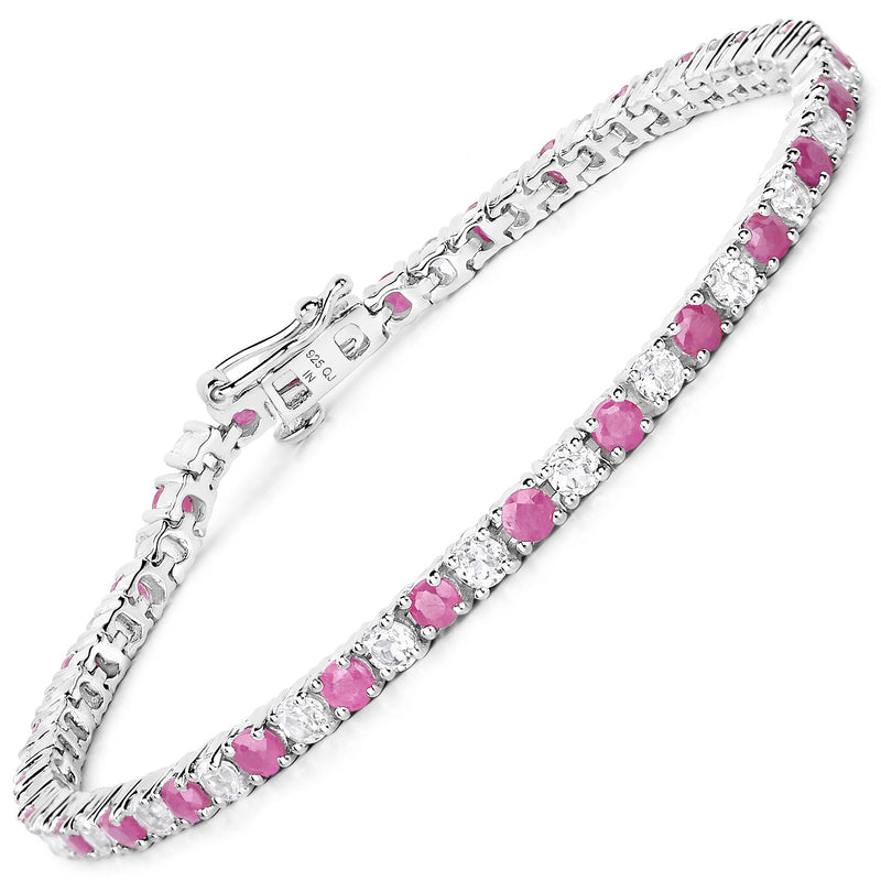 6.61 Carat Genuine Johnson Ruby and White Topaz .925 Sterling Silver Bracelet