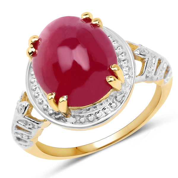 14K Yellow Gold Plated 4.46 Carat Genuine Glass Filled Ruby .925 Sterling Silver Ring