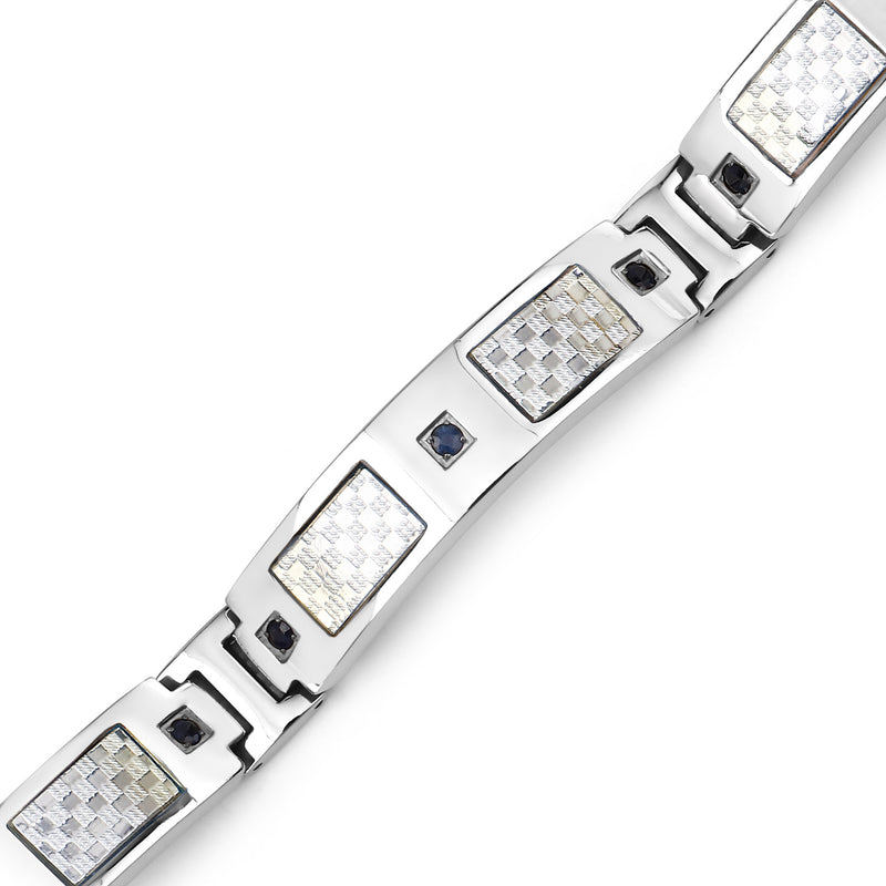 Titanium Men's Bracelet, Mens Titanium Bracelet with Silver Plated Steel Inlay, 0.72ctw. Natural Blue Sapphire Rounds