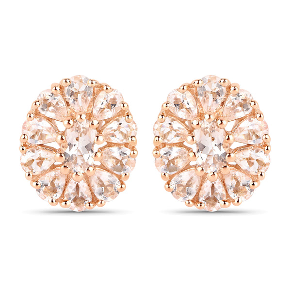 18K Rose Gold Plated 3.40 Carat Genuine Morganite .925 Sterling Silver Earrings