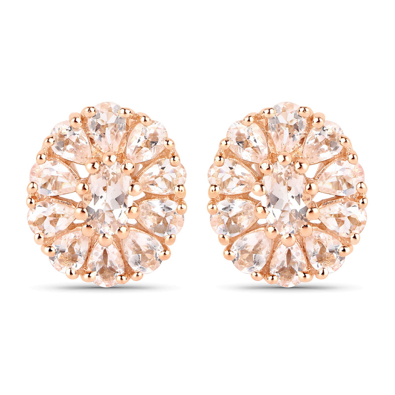 18K Rose Gold Plated 3.40 Carat Genuine Morganite .925 Sterling Silver Earrings