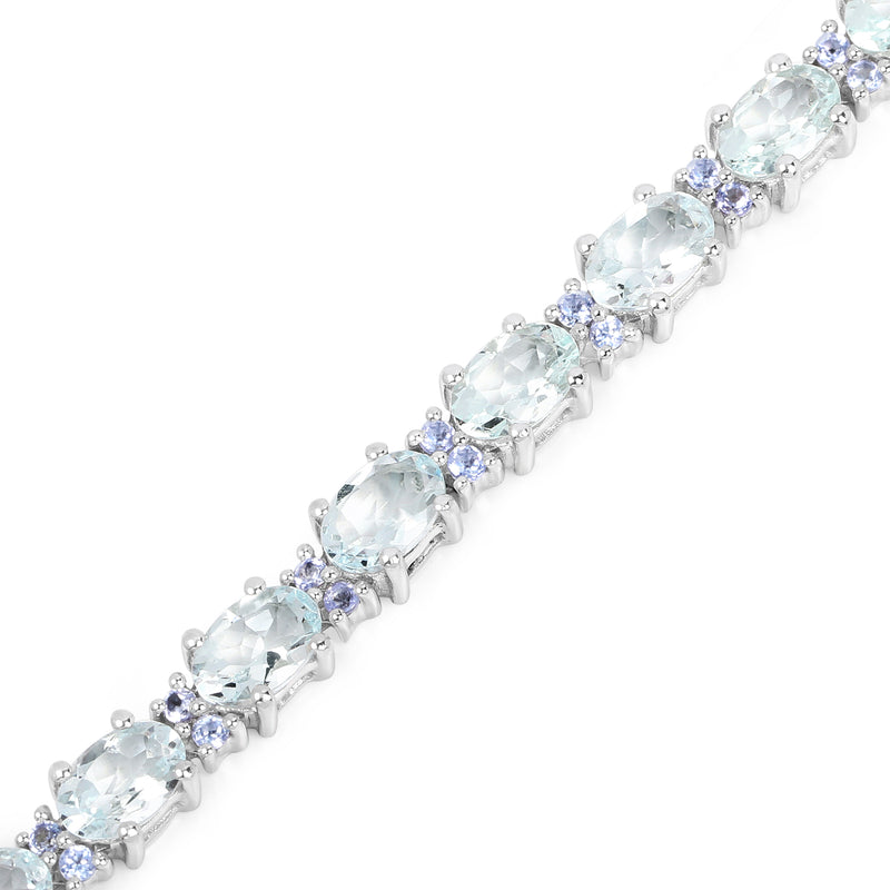 9.68 Carat Genuine Aquamarine and Tanzanite .925 Sterling Silver Bracelet